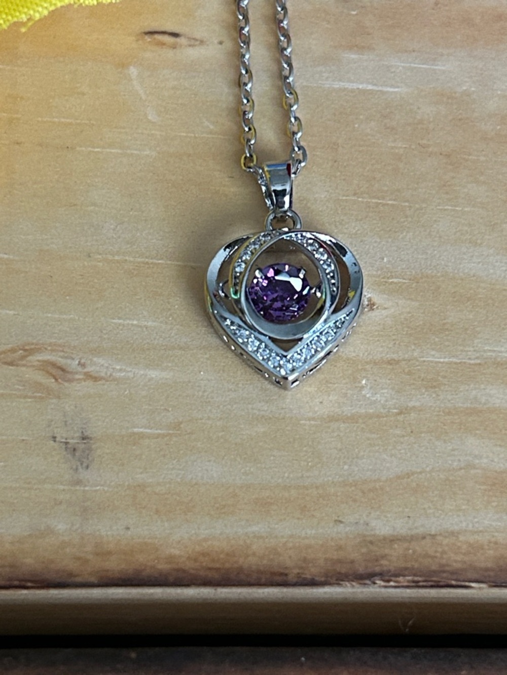 Silver Heart Pendant Necklace with Purple Stone